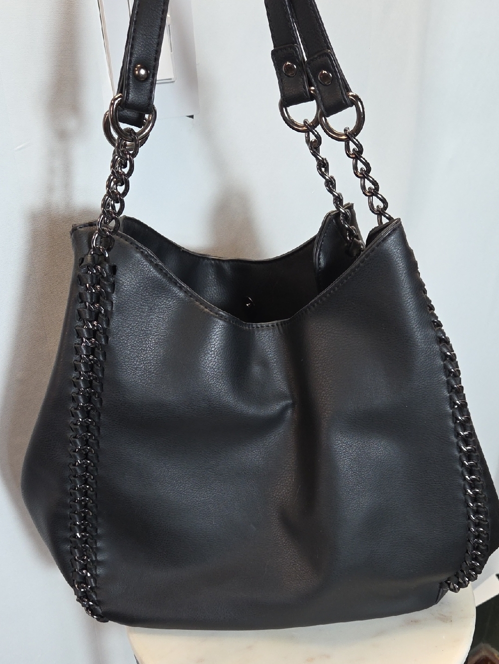 bebe Black Hobo Bag with Chain Accents - Picture 2 of 7